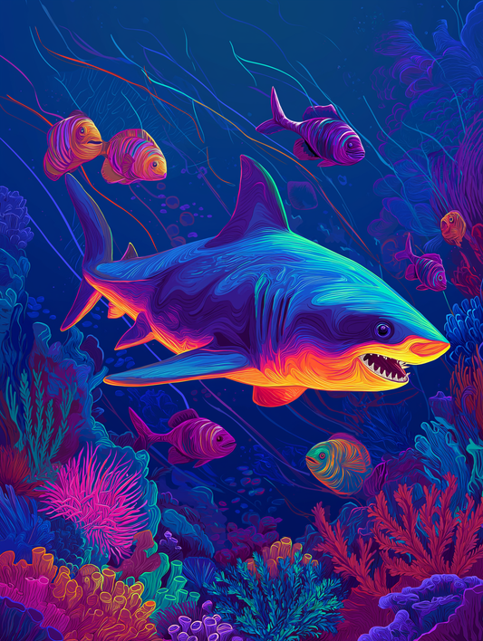 Neon Shark Poster Print